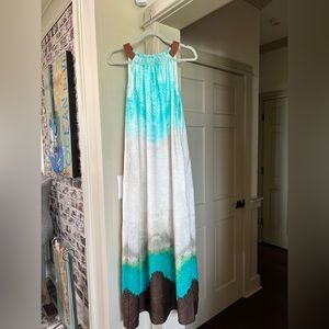 Chico’s Maxi dress, turquoise/brown/white, size 0 (4/6), pockets, lined